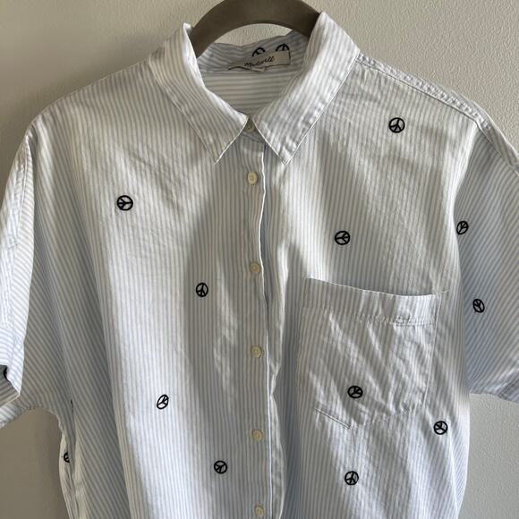 Madewell Embroidered Peace Sign Short Sleeve Tie-Front Shirt Size S - Picture 3 of 9